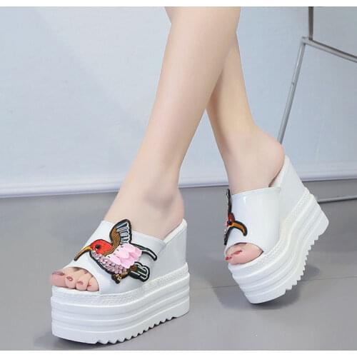 Summer New 14CM High Heel Slipper Female Thick-soled Water platform Slope With shoes Sexy Fish mouth Cool Wedge Slippers Crystal