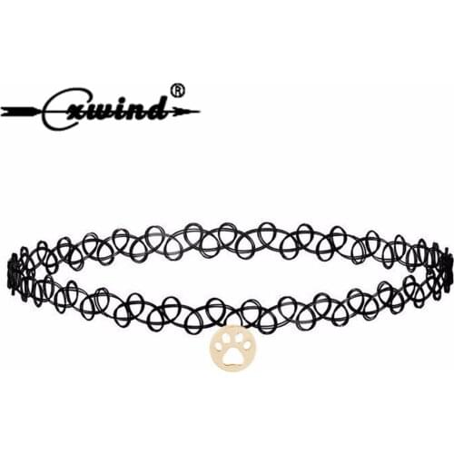 Fashion Collar Animal Dog Paw Pendant Choker Necklaces Bohemia Neck Statement Jewelry Black Elastic Necklace For Women Gift