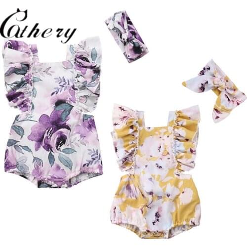 Cathery Fashion Autumn Ruffles Newborn Baby Girls 2PCS Romper+Headband Set Infant Outfits Clothes