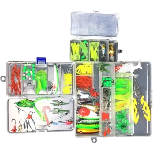 Fishing Lures Set Mixed Colors Plastic Metal Bait 18/63/112/121pcs Minnow Plier Grip Artificial Hard Bait Soft Lure Kit with box