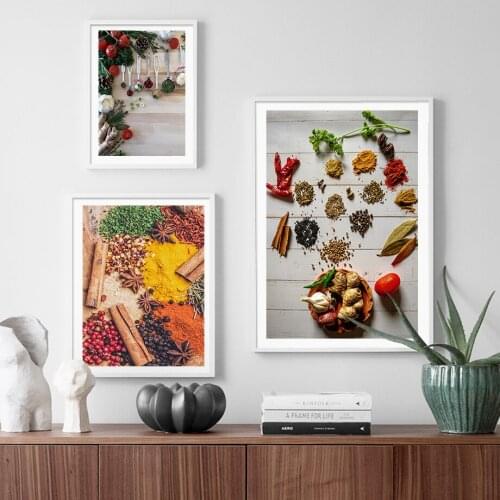Vegetable Grains Spices Spoon Peppers Wall Art Canvas Painting Nordic Posters And Prints Wall Pictures For Living Kitchen Decor