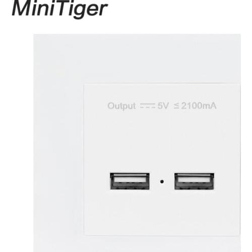 Minitiger Wall PC Panel UK Standard Wall Power Socket Electrical Outlet Dual USB Smart Charging Port 5V 2A Output