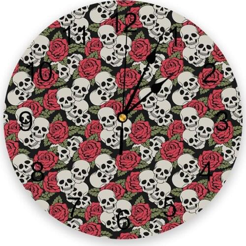 Skull Roses Flower 3d Wall Clock Modern Design Farmhouse Decor Kitchen Vintage PVC Round Clock Living Room Decoration