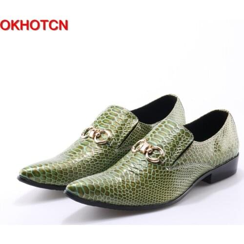 OKHOTCN New Imitate Snake Leather Men Oxford Shoes Casual Business Men Pointed Shoes Brand Men Wedding Men Dress Boat Shoes