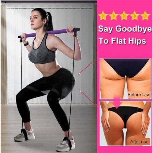 Pilates Fitness Bar Elastic Rope Fitness Exercise Home Multifunctional Yoga Equipment Stretching Belt Trainer Pedal Slimming