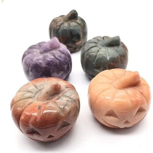 Hand-carved Gemstones Healing Stones Folk Crafts Smiling Face Pumpkin Natural Crystal For Christmas Decoration