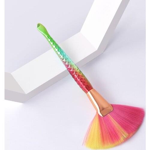 Saiantth Single colorful large fan shape mermaid makeup brushes foundation highlight make up tools Gradient attractive cosmetic