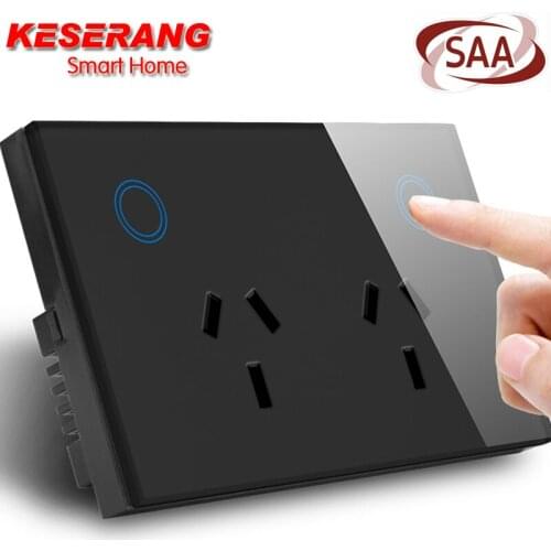 AU Standard Touch Control Power Socket 10A SAA GMA Approved ,Black Crystal Glass Plate,AC110-240V, Doubel Wall Socket Australia