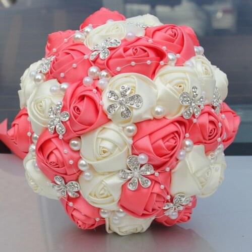 Wedding Flowers Bridal Bouquets Artificial Sweet 15 Quinceanera Bouquets Crystal Sparkle With Pearls Buque De Noiva W224A