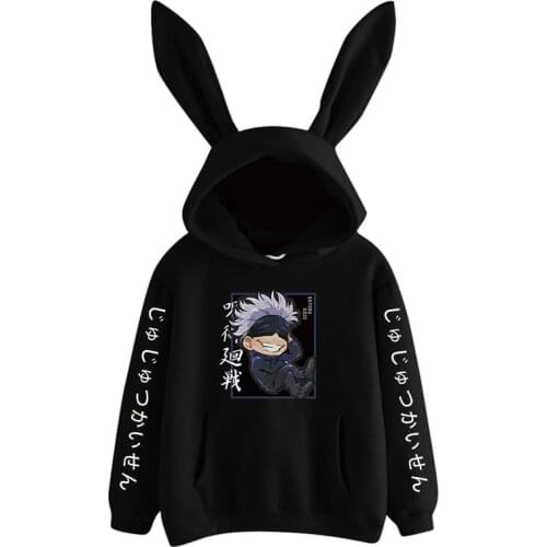 Janpanese Anime Jujutsu Kaisen Rabbit Hoodie Women Girls Kpop Sweatshirts Kawaii streetwear Yuji Itadori Wig Graphic Harajuku