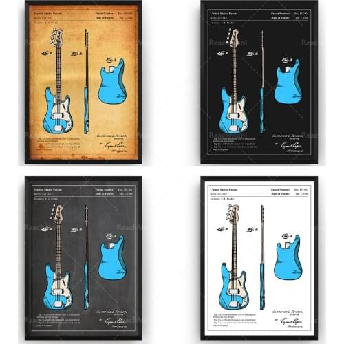 Fender Precision Bass Guitar 1960 Colourised Patent Print Wall Art Poster Blueprint Gifts