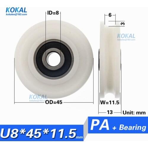 [U0845-11.5]Free shipping 10PCS NONSTANDARD 628ZZ 608RS 608 ball bearing PA nylon wheel inner 8mm guide wire U/V grooved wheel