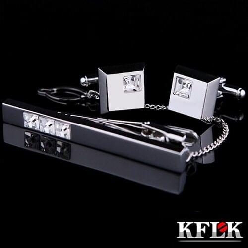 KFLK Cuff links Good High Quality necktie clip for tie pin for men White Crystal tie bars cufflinks tie clip set guests