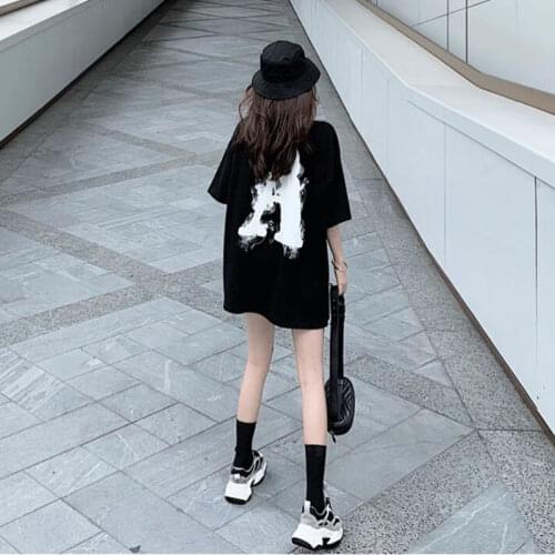 2021 New Summer Plus Size Short-sleeved T-shirt Female Trend Loose Letter Printing Mid-length Half-sleeved Top