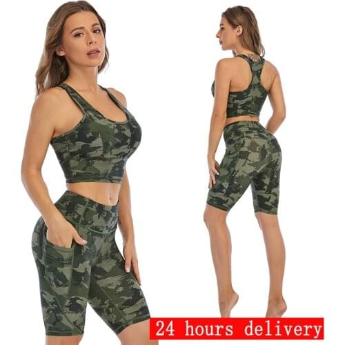 Yoga Pants Women Summer High Waist Tight-fitting Hip-lifting Five Cent Pants Sports Fitness Wear with Breast Pad Unrimmed Beauty