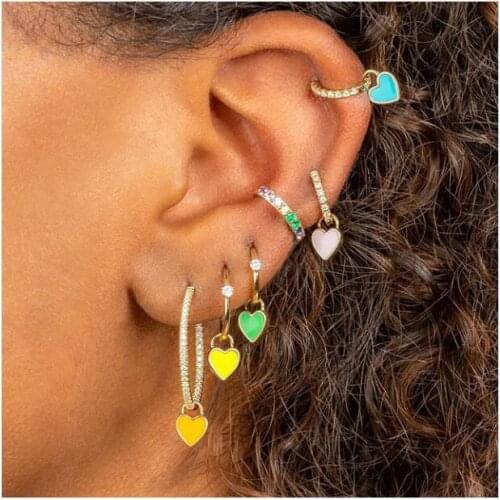 2020 SUMMER fashion women jewelry high quality small cz hoop with Neon enamel cute heart charm earring