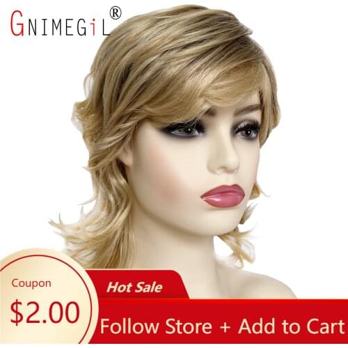 GNIMEGIL Short Curly Hairstyle Blonde Hair Replacement Wigs for Women Synthetic Zero Two Shag Wigs Punk Costume Wig+Free Wig Cap