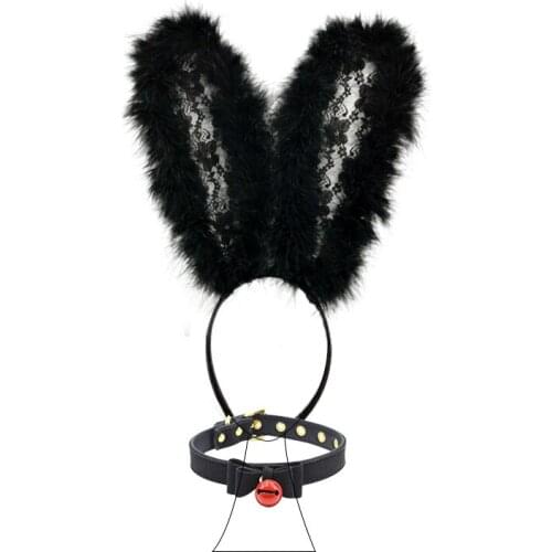 Women Girl Hairbands Headware rabbit lace bunny ear leather collar bondage silicone eggs BDSM cosplay party game erotic Sex toy