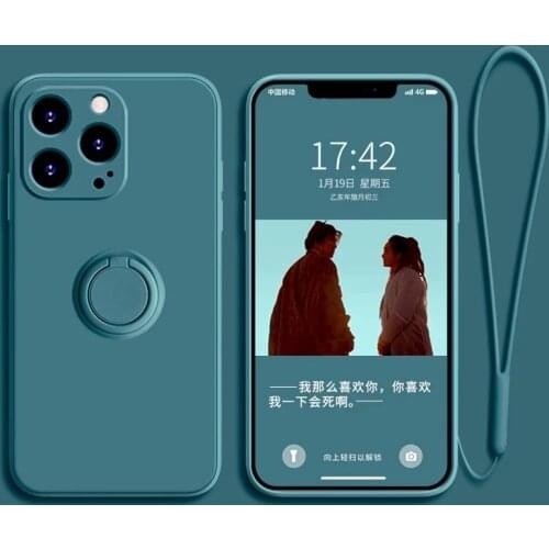 With Ring Holder Case For iPhone 12 11 Pro Max Mini Phone Silicone Case For iPhone XR XS X 7 8 6 6S Plus Stand Cover Rope Strap