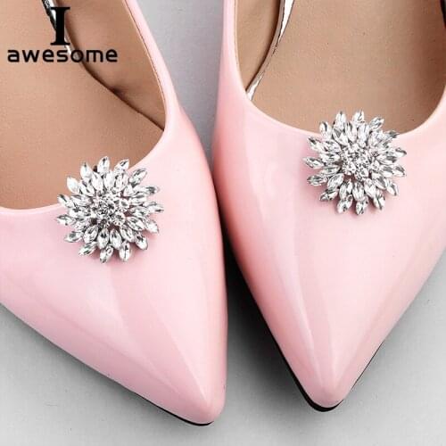 1 Pair Handmade Rhinestone Flower Decorative Shoe Clips Crystal Charm Glass Elegant Wedding Shoes Metal Decorations Accessories