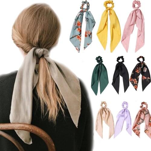 1Pcs/2Pcs Bohemian Floral Printed Ribbon Bow Hair Scrunchies Women Elastic Hair Band Ponytail Scarf Hair Ties Accessories