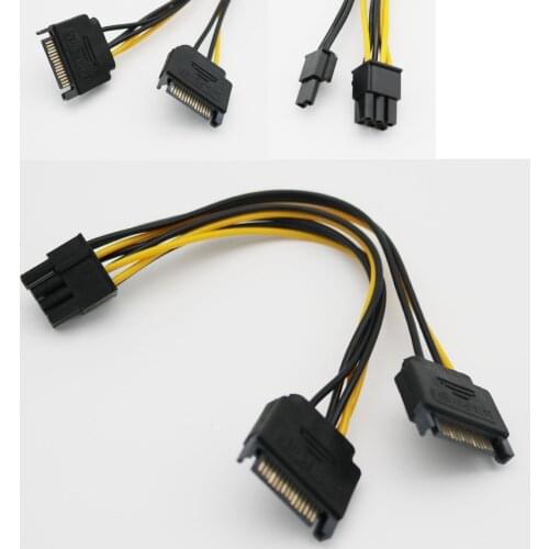 1pcs Dual 15 Pin SATA Male To PCIe PCI-E Express 8 Pin (6+2) Male Video Card Power Supply Adapter Cable