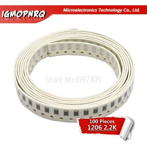 100PCS 1206 SMD Resistor 5% 2.2K ohm chip resistor 0.25W 1/4W 2K2 222