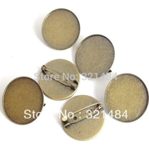100piece Antique bronze 20mm brooches bezel setting safety pins jewelry brooch base blanks