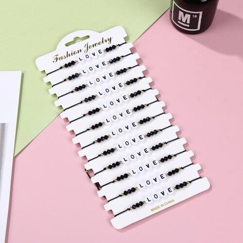 12pcs/lot Bohemian Women Handmade Love Letter Bead Charms Beaded Bracelet Set Adjustable Braided Rope Chain Anklet Jewelry