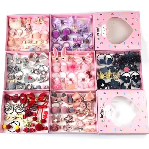 18 Pcs/Set Children Cute Hair Accessories Set Baby Fabric Bow Flower Hairpins Headwear Hair Ring Girl Princess Head Jewelry Gift