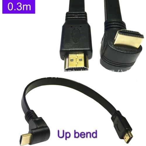1FT Flat Slim High Speed HDMI Extension Cable A Male to A Male 90 Degree Angle UP/Down bend AM/AM