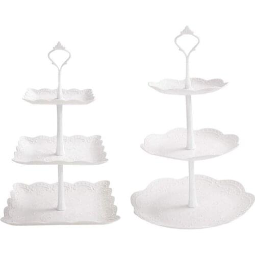 2 Set 3-Tier White Dessert Cake Stand,Pastry Stand Small Cupcake Stand Cookie Tray Rack Candy Buffet Set Up Fruit Plate and Tray