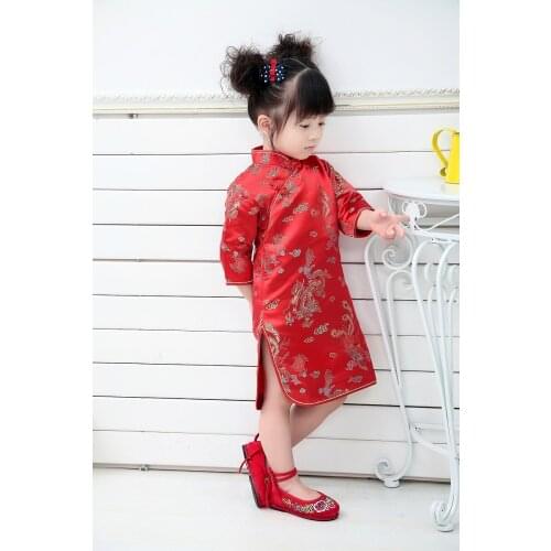 2020 Qipao Three Quarter Baby Girl Summer Dress kid clothes Floral Cheongsams Gift New Year Traditional Chinese Clothing