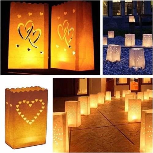30 pcs Festival Lantern Heart Tea light Holder Luminaria Paper Lantern Candle Bag For BBQ Christmas Party Wedding