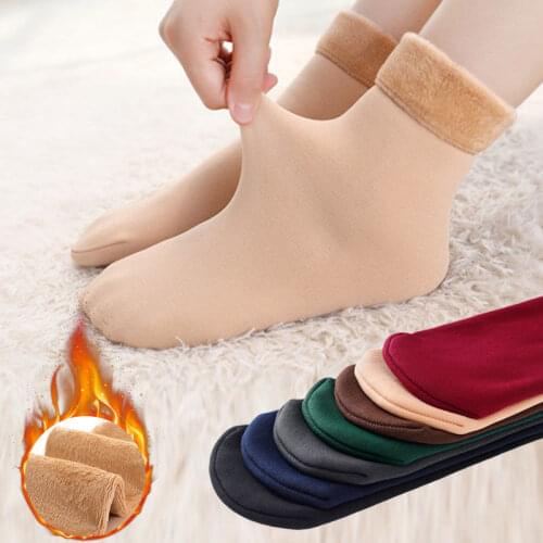 5Pairs Men Women Winter Warm Thicken Thermal Socks Wool Cashmere Snow Black/Skin Seamless Sock Velvet Soft Boots Floor Sleeping