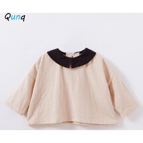 Qunq Girls Blouses Loose Cotton linen Kids Pullovers for Girl 1 2 3 4 Year Toddler Children Spring Fall Tops Clothes Long Sleeve