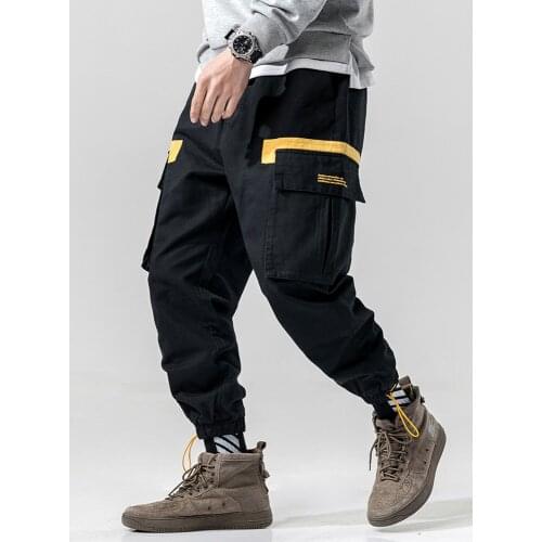 EL BARCO Cotton Hip Hop Pencil Pants Men Black Grey Harem Cargo Pants Pockets Streetwear Male Trousers Track Joggers Size M-3XL