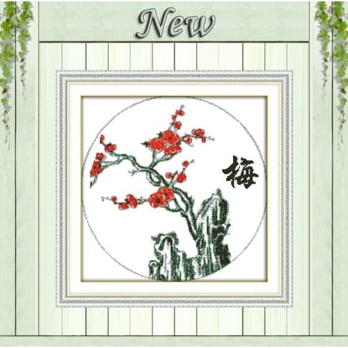 Plum blossom flowers scenery painting counted print on canvas DMC 14CT 11CT chinese Cross Stitch Needlework Sets Embroidery kits