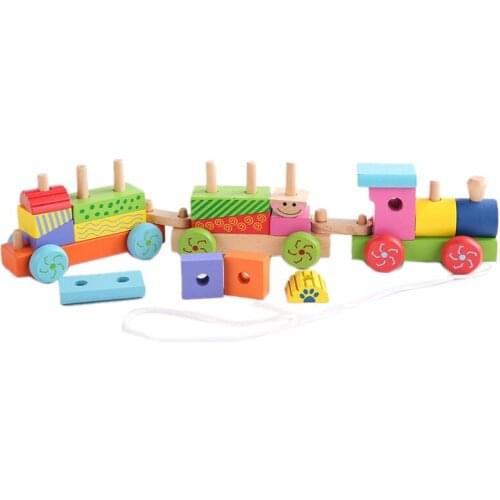 Baby Toys Toys Trailer Small Wooden Train Vehicle Blocks Geometry Colour Cognition Early Educational Toys