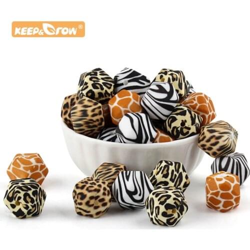 Baby Silicone Leopard Print 14MM Hexagon Beads Terrazzo Chewing 10pcs Beads Accessories Baby Pacifier Dummy Clips Nursing Toy
