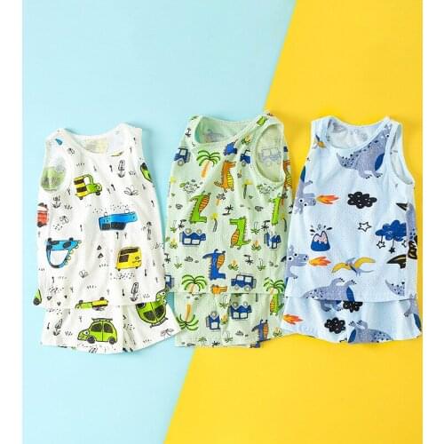 Girls Boys Pyjamas Sets Vest Suit Cartoon Dinosaur Kids Clothes Childrens Sleeveless Pajamas Set Baby Sleepwear Summer Pajamas