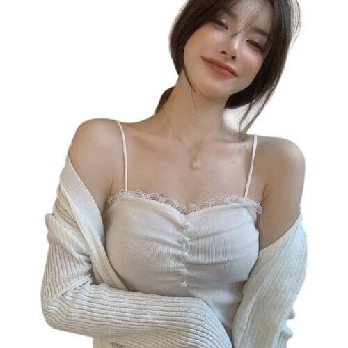 Womens Solid Color Lace Vest Summer Sexy Slim Exposed Navel Knitted Camisole Tank Top