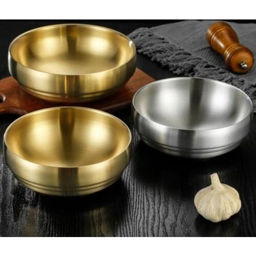 Double Stainless Steel Rice Cereal Bowls Double Walled Ice Cream Soup Bowls Heat Insulated Mixing Bowl Fruit Salaed Noodles Bowl