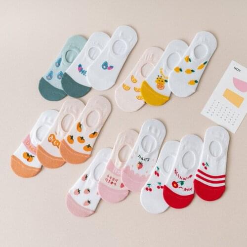 Kawaii Cartoon Invisible Socks Women with Cute Fruits for Spring Summer Pink Womens Socks Slippers Cotton and Funny 52203