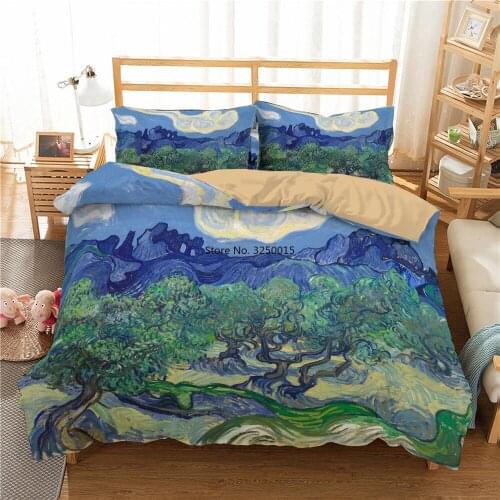 Oil Painting Geometry Famous Van Gogh Sunflower and Star Night Print Bedding Set 3D Printed Bed Set Duvet Cover and Pillowcase