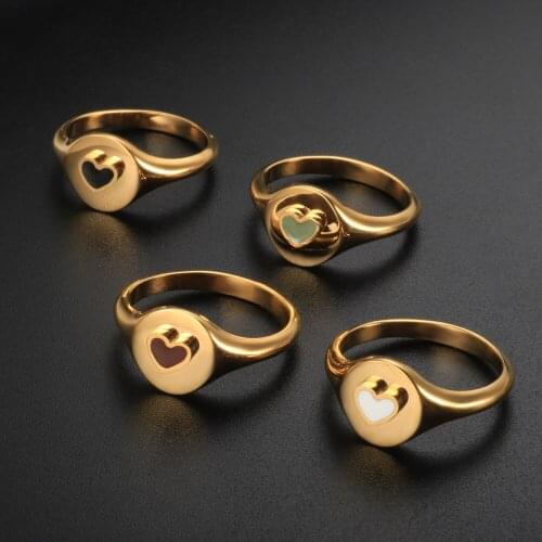 MSX Fashion Gold Plated Stainless Steel Rings Hip hop Cute Candy Love Heart Ring Women Luxury Wedding Couples Ring Jewelry Gift