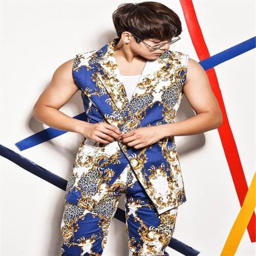 R68 Men Leopard suit singer stage performance wears dress outfits dj catwalk show vest pants host prom dance costumes clothing