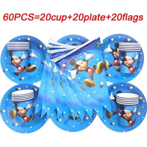 Disney Blue Mickey Mouse Theme Boys Birthday Party Paper Cup Plates Baby Shower Event Banners Flag Party Tableware Supplies Set