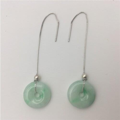 New Natural Stone 100% AA Light Green Peace buckle Tibetan Silver Earrings around 12-14MM