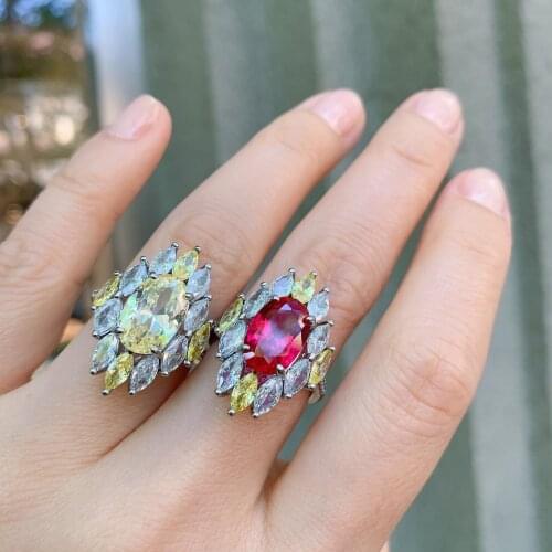 QTT Brand New Glittering Ruby Finger Ring Oval Luxury Cubic Zirconia 925 Silver Wedding Jewelry Accessories For Women Bride